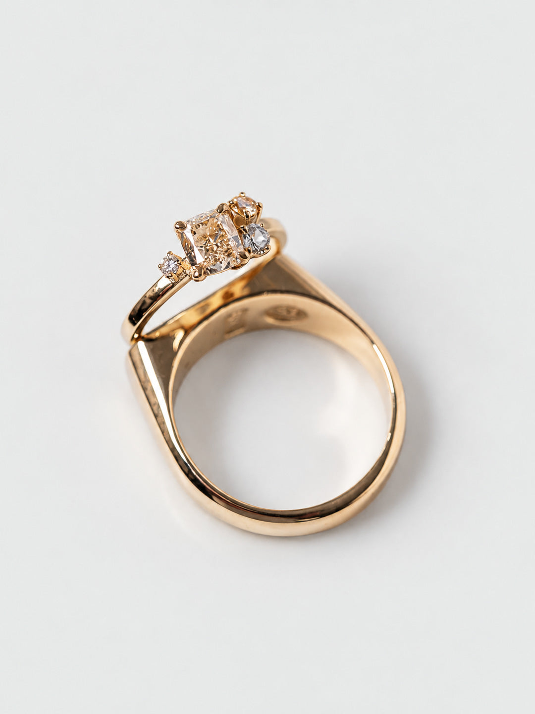 Custom matching engagement and wedding ring set with champagne diamonds, bespoke by Illoom Sydney