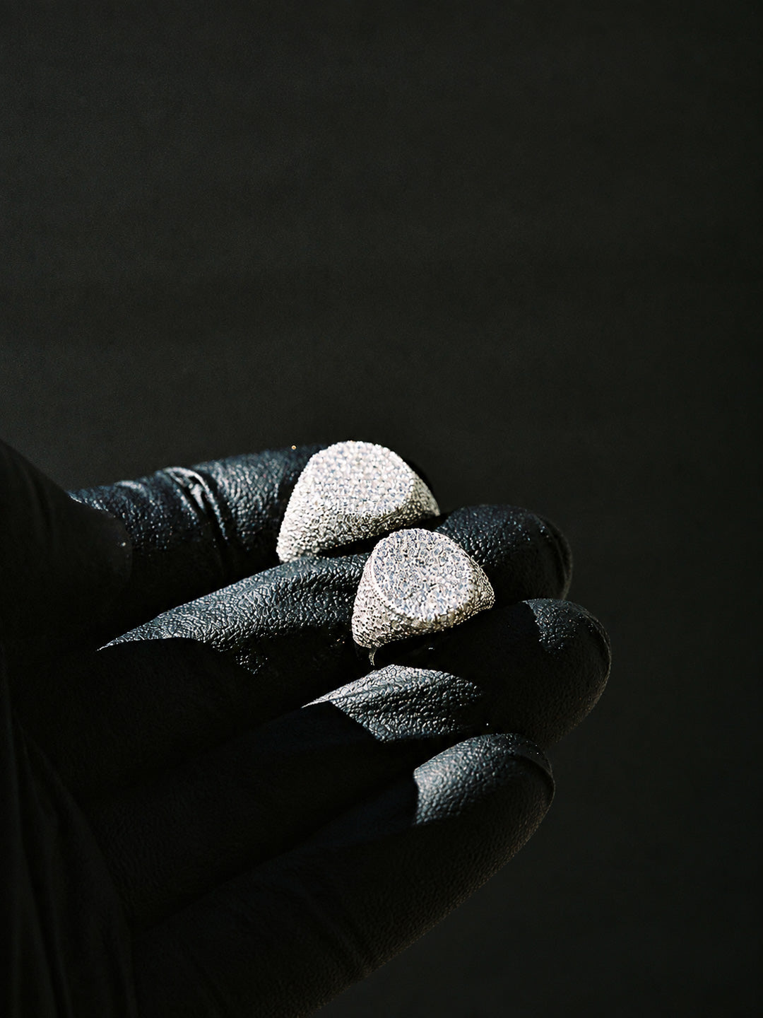 Custom round pavé diamond signet rings in white gold with full pavé face, hand-set by Illoom Sydney