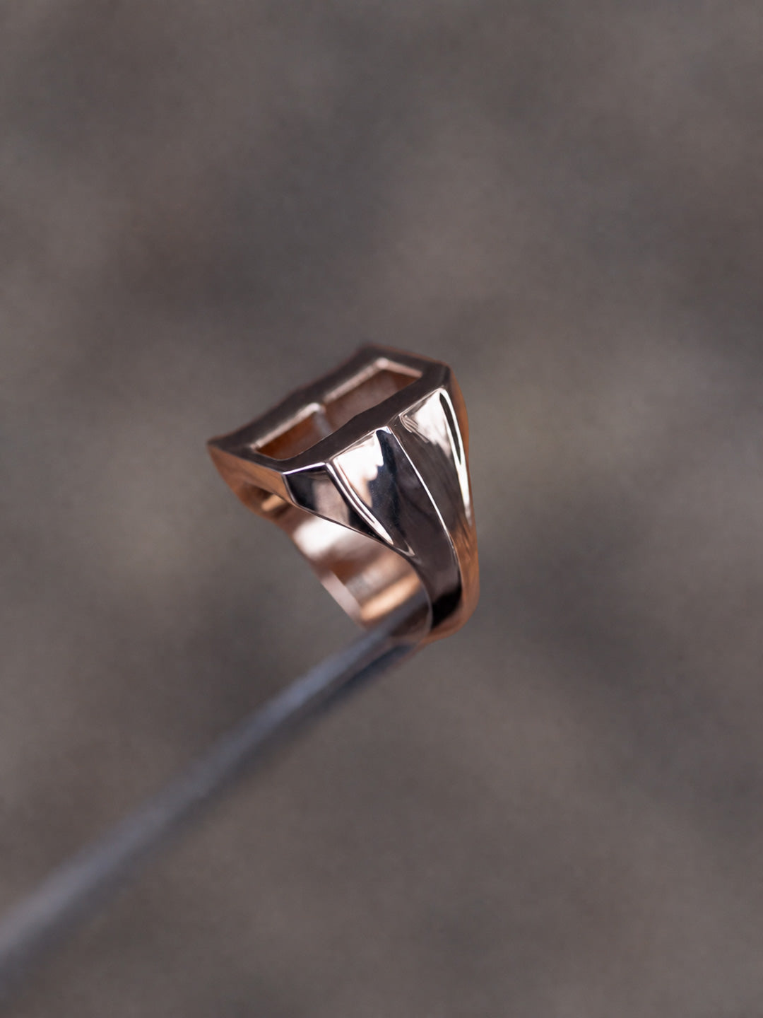 Custom letter-shaped initial ring in rose gold, hand-crafted letter D, by Illoom Sydney