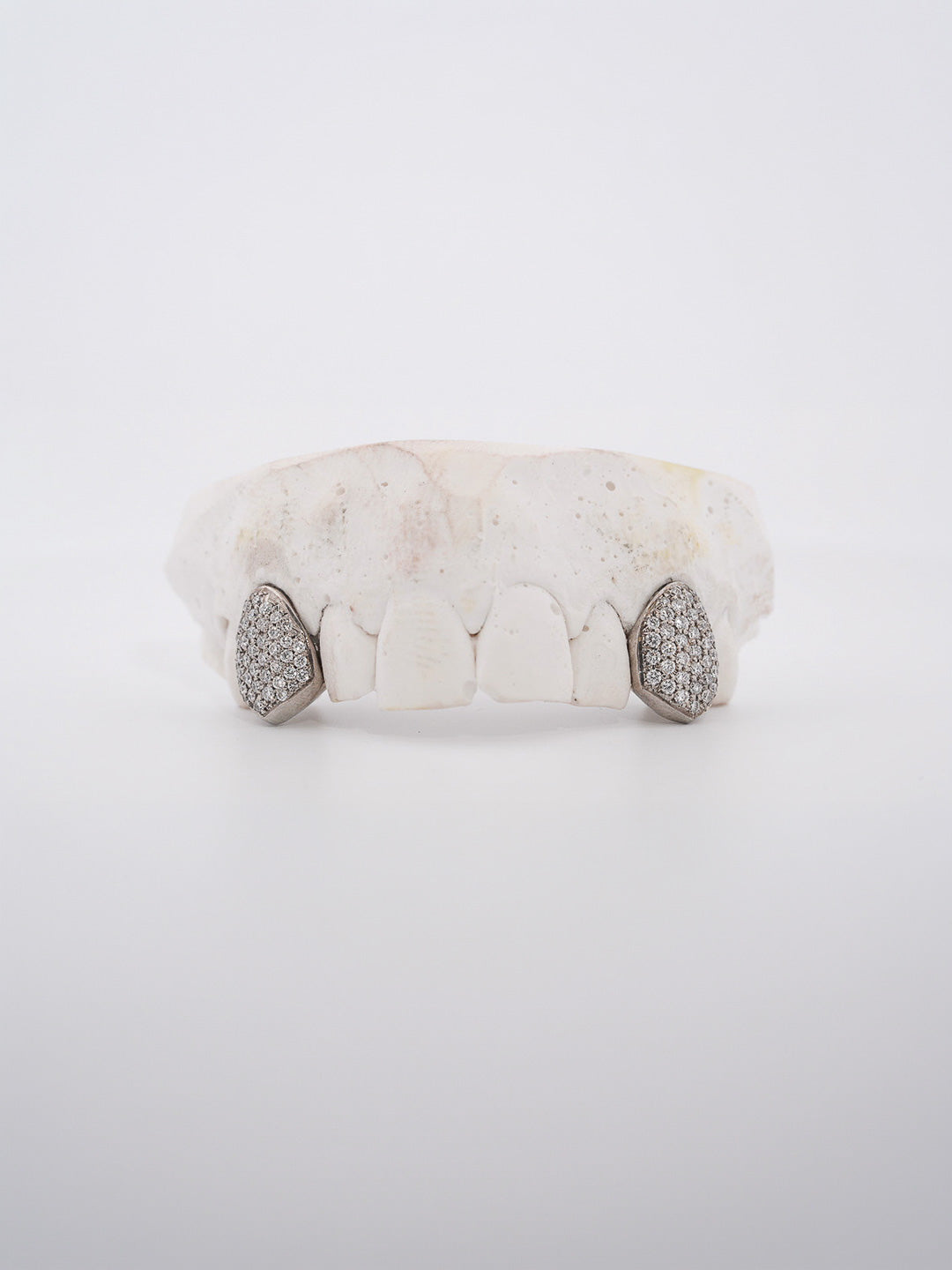 Lab diamond grillz in 9k white gold, two tooth set with full pavé VVS lab diamonds, by Illoom Sydney
